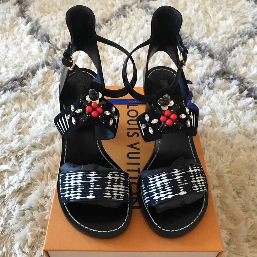 LOUIS VUITTON FRONTPIER EMBELLISHED SANDALS HEELS - Picture 4 of 8